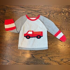 Gray and Red Fire Truck Kids Sweater